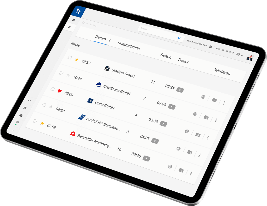 Ansicht mit identifizierten Website-Besuchern von SalesViewer